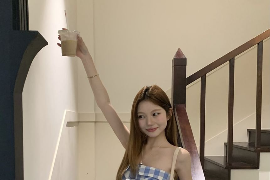 Plaid Asymmetrical Tube Top