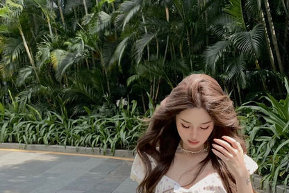 Mini Skirt Cropped Asymmetrical Blouse Pencil High Peplum Rise Plaid / Puff-Sleeve Bow Floral