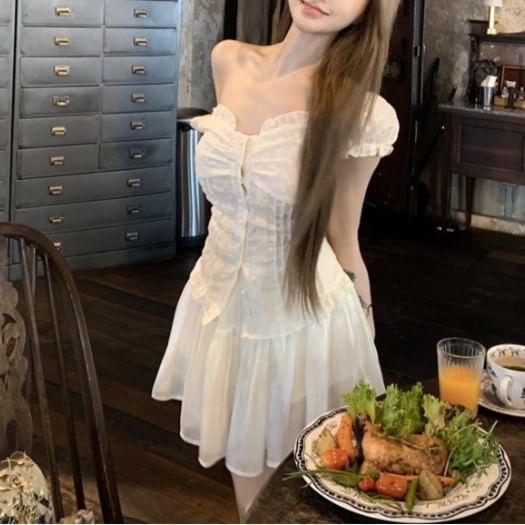 Lace Mini Waist Panel High / Blouse Fit Short-Sleeve Slim Skirt A-Line