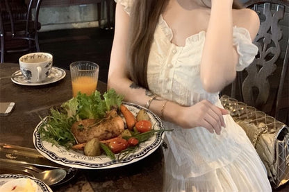 Lace Mini Waist Panel High / Blouse Fit Short-Sleeve Slim Skirt A-Line