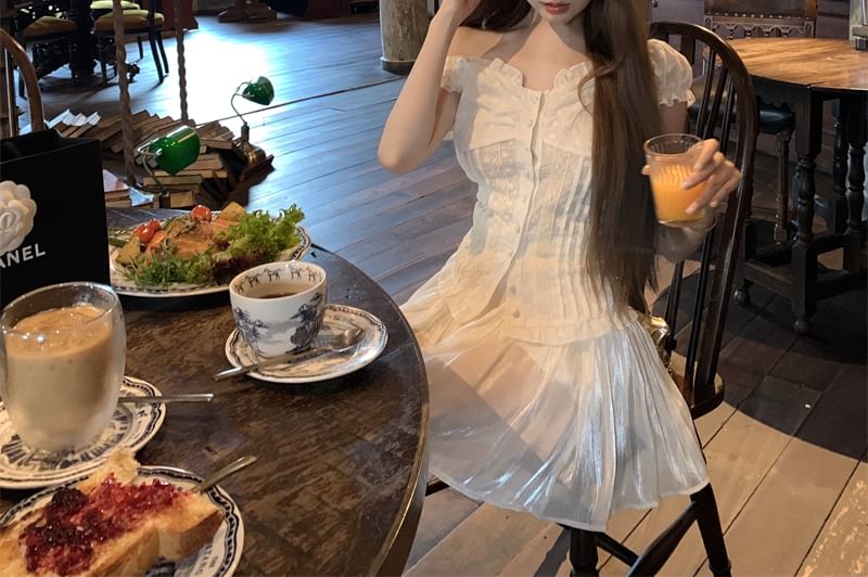 Lace Mini Waist Panel High / Blouse Fit Short-Sleeve Slim Skirt A-Line