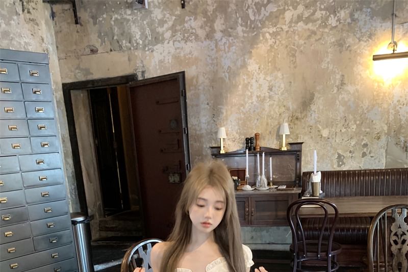 Lace Mini Waist Panel High / Blouse Fit Short-Sleeve Slim Skirt A-Line