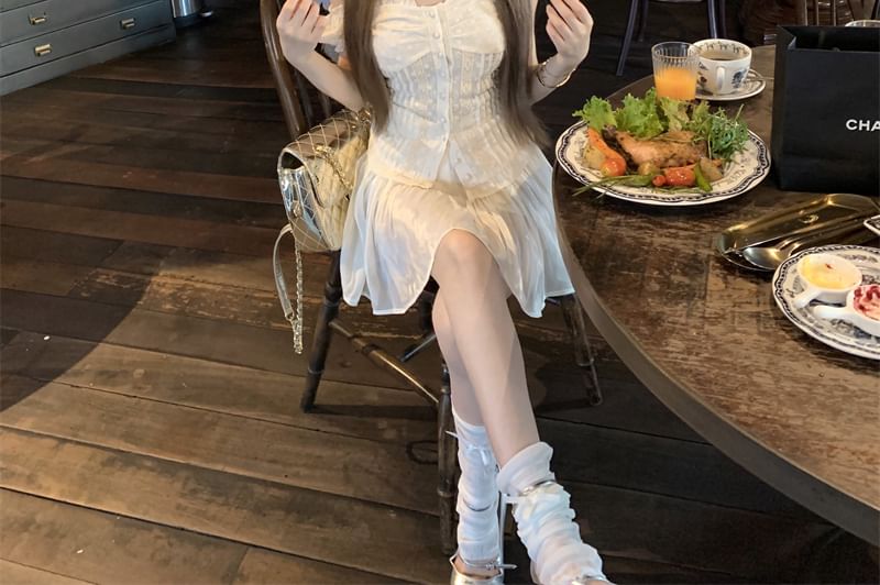 Lace Mini Waist Panel High / Blouse Fit Short-Sleeve Slim Skirt A-Line