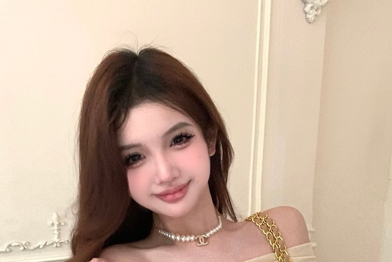 Rise A-Line Plain T-Shirt Off-Shoulder Fit Skirt Long-Sleeve Mini Ruched Slim / Asymmetrical Tiered High