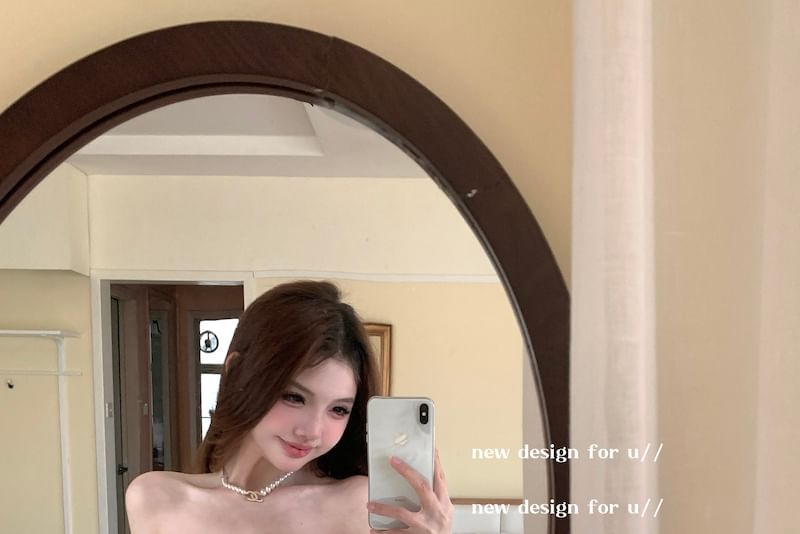 Rise A-Line Plain T-Shirt Off-Shoulder Fit Skirt Long-Sleeve Mini Ruched Slim / Asymmetrical Tiered High