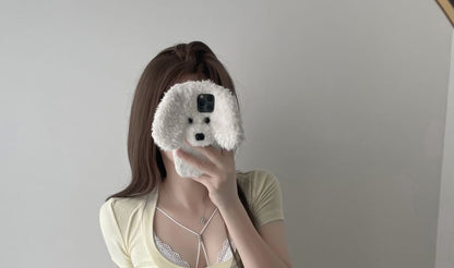 Halter Slim Bra Fit Top / Crop Neck Plain Short-Sleeve Scoop Lace T-Shirt