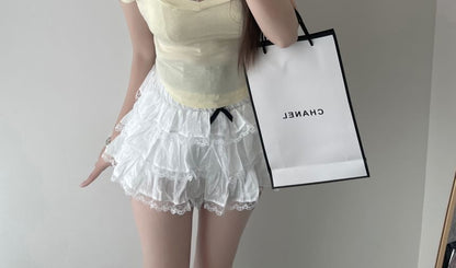 Halter Slim Bra Fit Top / Crop Neck Plain Short-Sleeve Scoop Lace T-Shirt