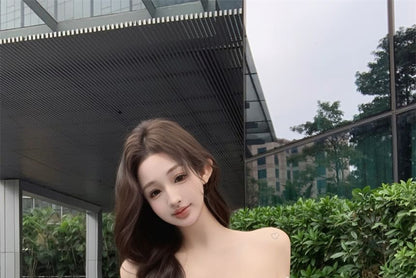 Plain Accent Hem Bow Crop Ruffle T-Shirt Off-Shoulder