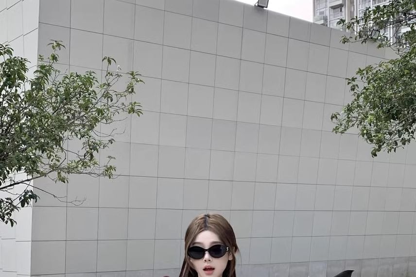 Short-Sleeve Tee V-Neck Fit Plain Slim Crop