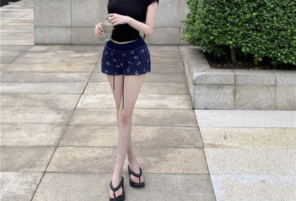 Short-Sleeve Tee V-Neck Fit Plain Slim Crop