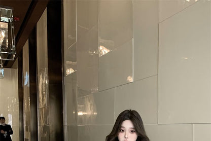 Sleeve Bow Long Peplum Top Plain + Blouse V-Neck Set: Camisole