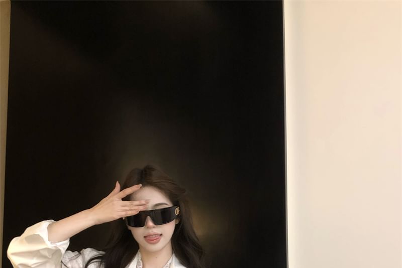 Long Panel Sleeve Lace Collared Plain Shirt