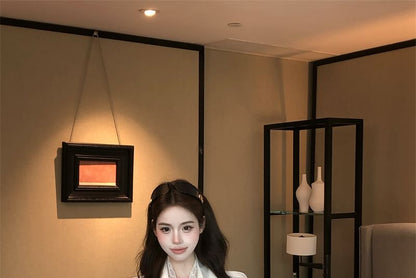 Long Panel Sleeve Lace Collared Plain Shirt