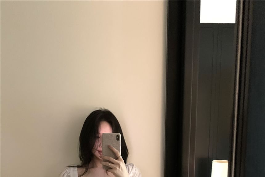 Square Neck Front Tie Sleeve Plain Peplum Blouse Short