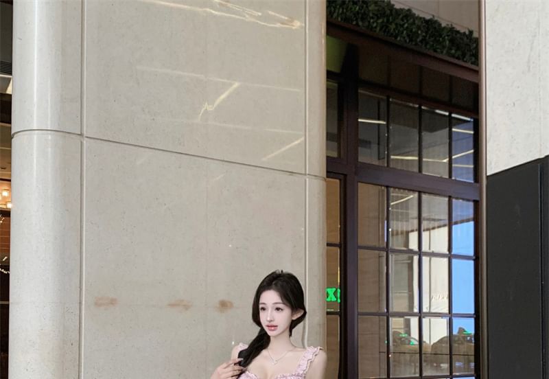 High Top Trim / Frill Maxi Skirt Waist Fishtail Sleeveless Plain