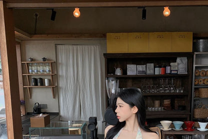 Crop Print Top Mini Skirt / Halter Neck