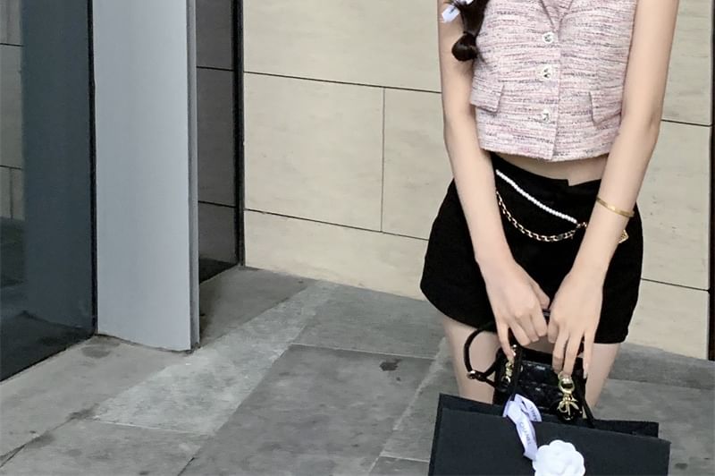 Lapel Collared Vest Sleeveless Crop