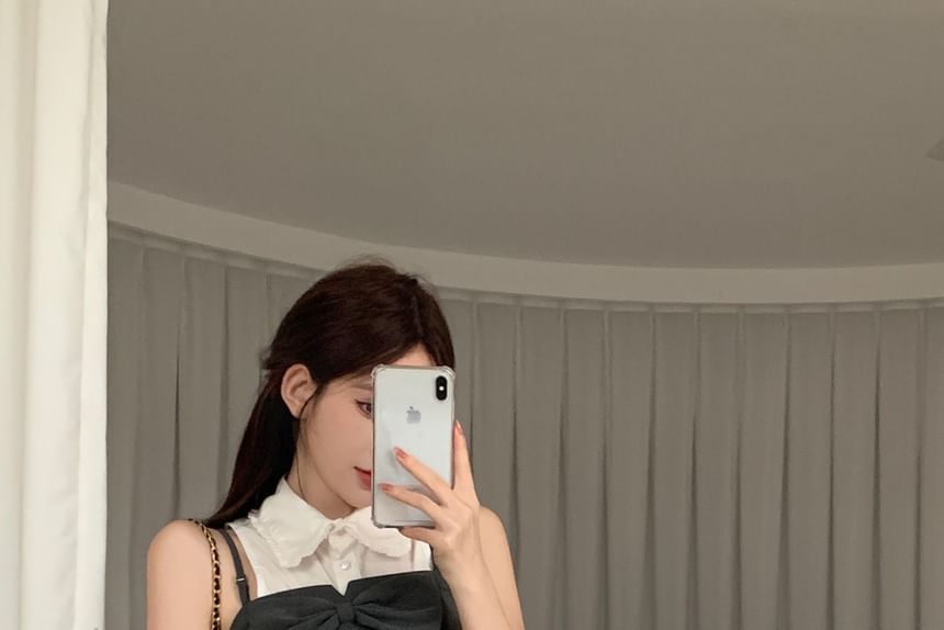 Mini Pencil Crop Camisole Plain Top Skirt Sleeveless Shirt Button-Up /