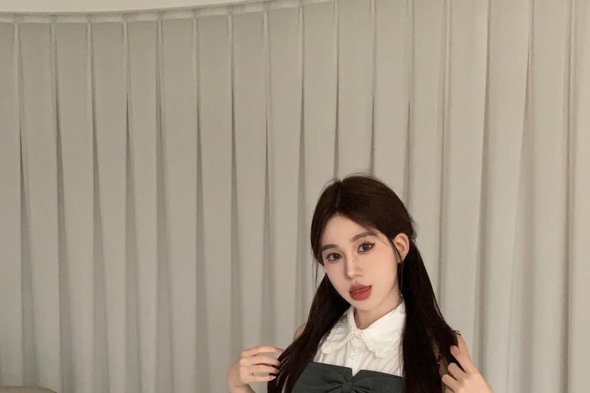 Mini Pencil Crop Camisole Plain Top Skirt Sleeveless Shirt Button-Up /