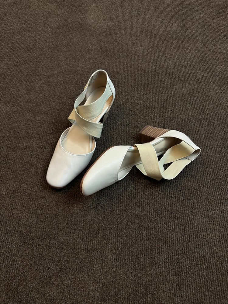 Chunky Shoes Strap Mary Jane Cross Heel