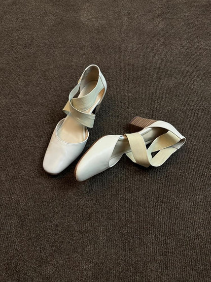 Chunky Shoes Strap Mary Jane Cross Heel