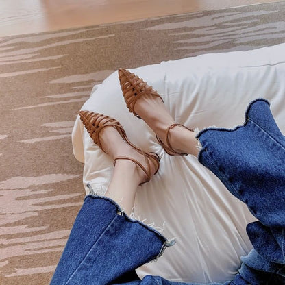 Sandals Woven Round Pointy Heel