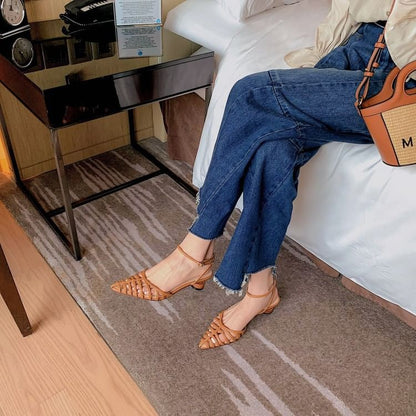 Sandals Woven Round Pointy Heel
