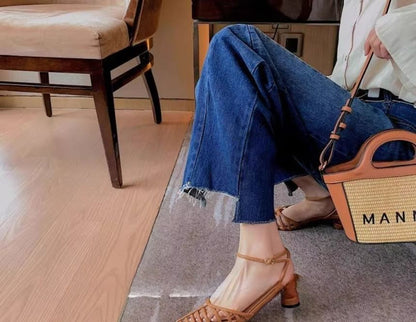 Sandals Woven Round Pointy Heel