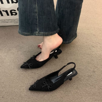 Pointy Kitten Heel Bow Slingback Sandals