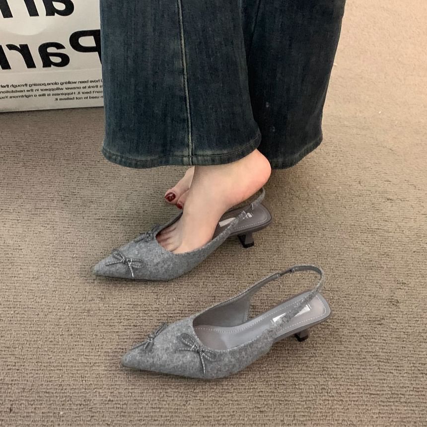 Pointy Kitten Heel Bow Slingback Sandals