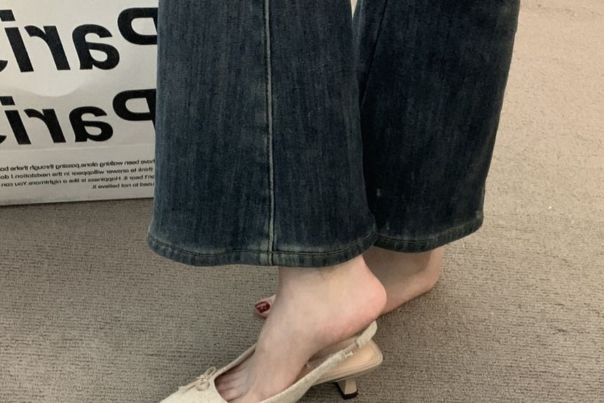 Pointy Kitten Heel Bow Slingback Sandals