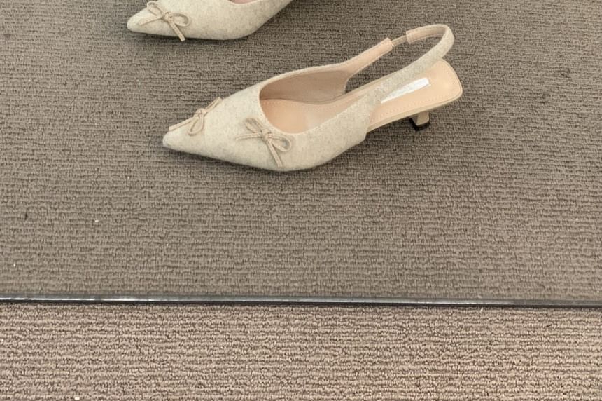 Pointy Kitten Heel Bow Slingback Sandals
