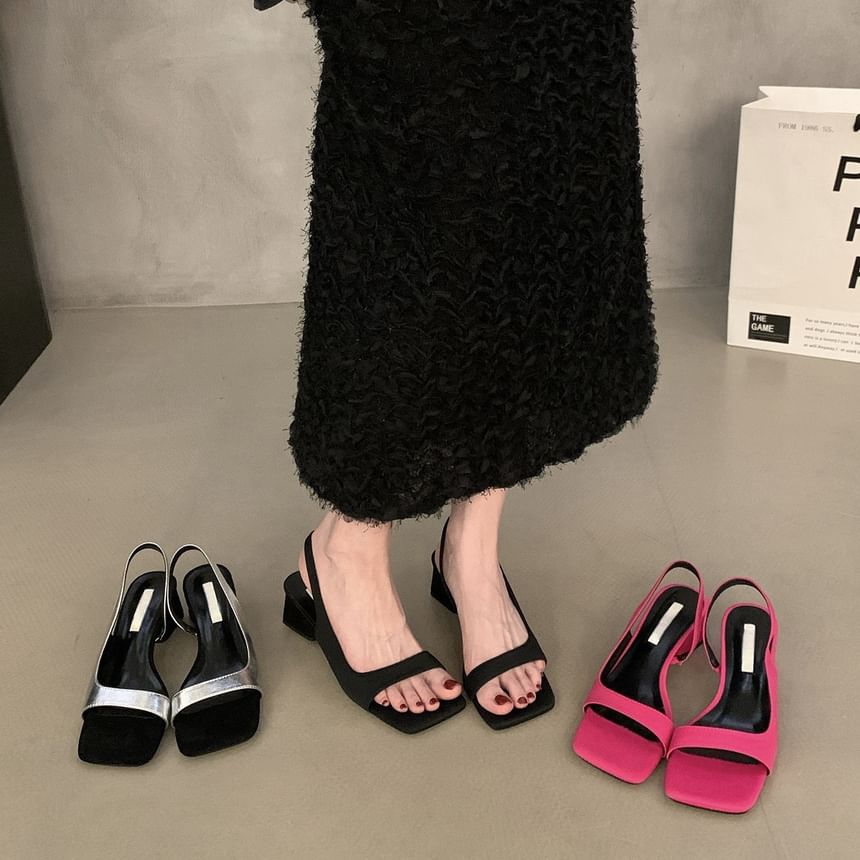Sandals Slingback Chunky Heel Square-Toe