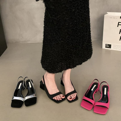 Sandals Slingback Chunky Heel Square-Toe