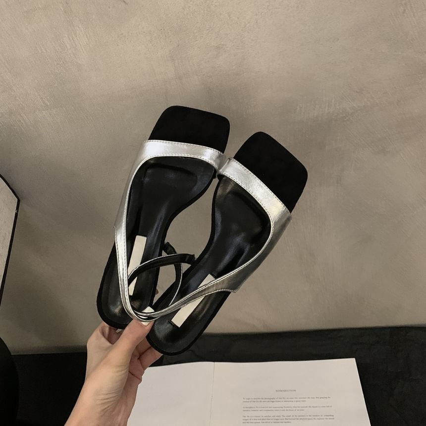 Sandals Slingback Chunky Heel Square-Toe
