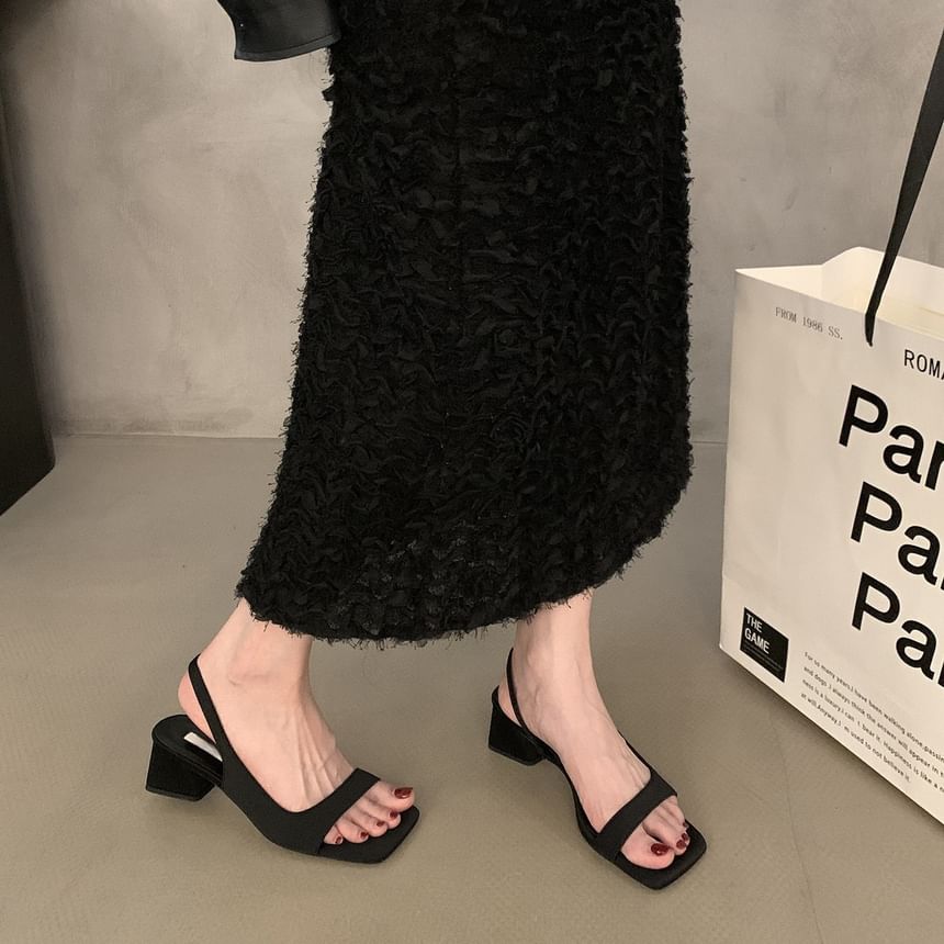 Sandals Slingback Chunky Heel Square-Toe