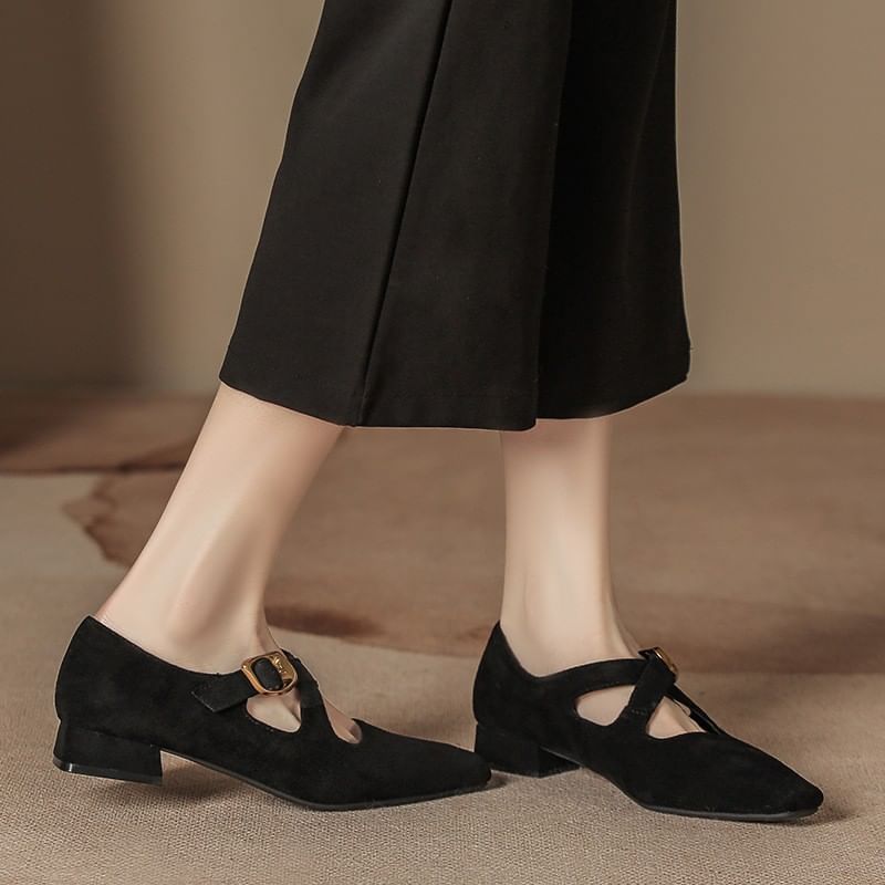 Mary Leopard Heel Jane Cross Shoes Chunky Strap Print