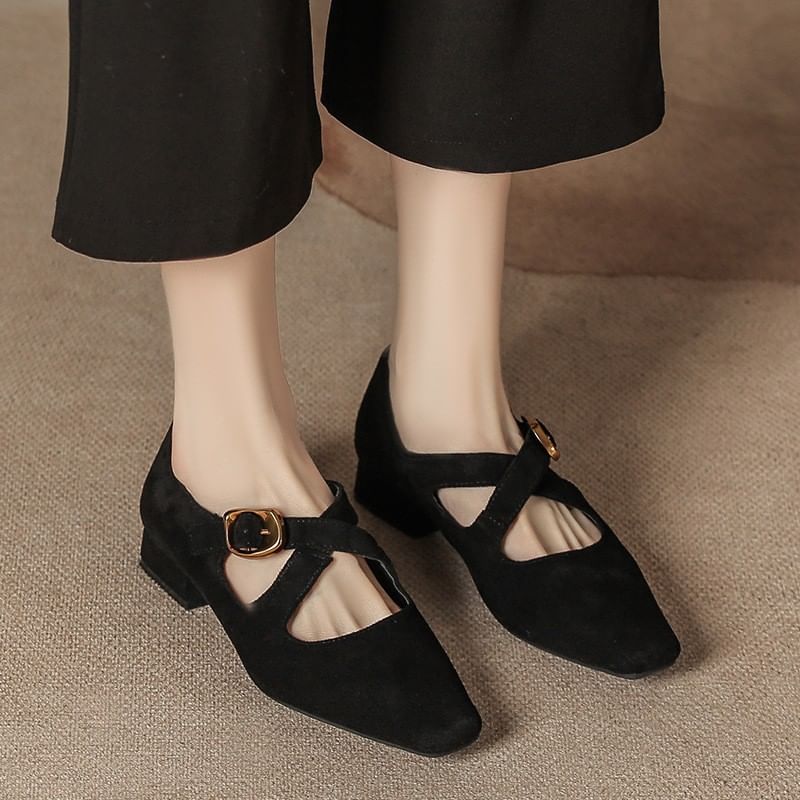 Mary Leopard Heel Jane Cross Shoes Chunky Strap Print