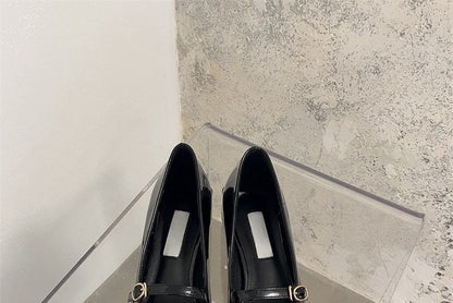 Square-Toe Mary Jane Heel Chunky Shoes