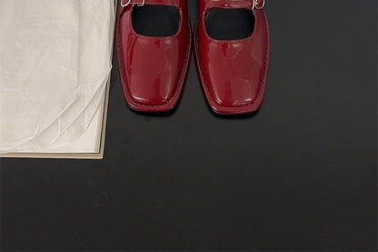 Square-Toe Mary Jane Heel Chunky Shoes