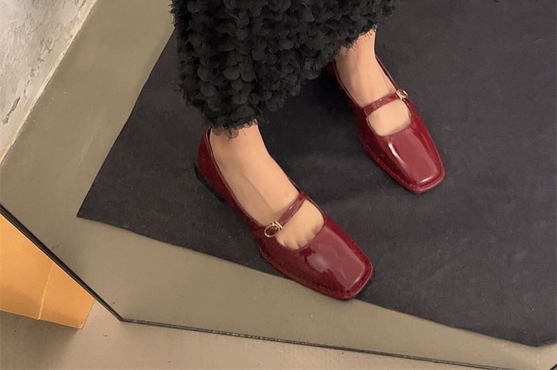 Square-Toe Mary Jane Heel Chunky Shoes