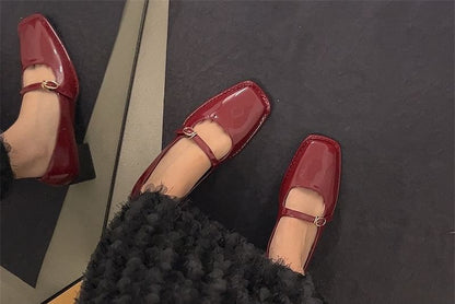 Square-Toe Mary Jane Heel Chunky Shoes