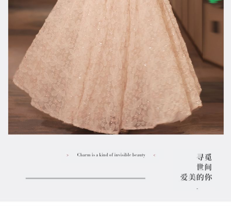 Evening Stand Pearl Dress Faux A-Line Fringed Collar Floral Jacquard Halter Neck