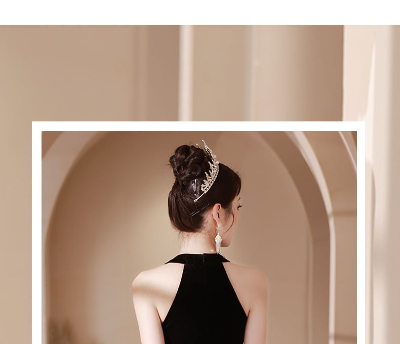 Dress Neck Cutout Accent Mermaid Rhinestone Evening Halter