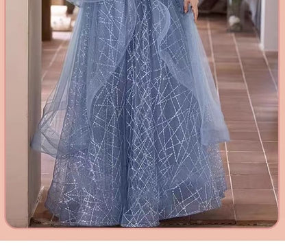 Off-Shoulder Ruffle A-Line Gown Evening Floral Sequin