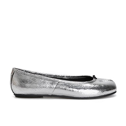 Metallic Toe Split Genuine Flats Leather