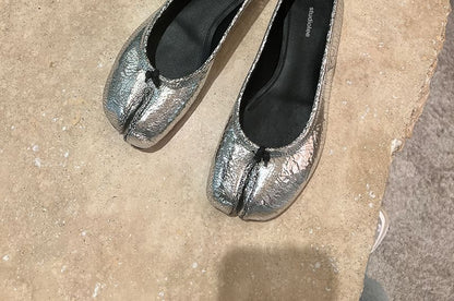 Metallic Toe Split Genuine Flats Leather