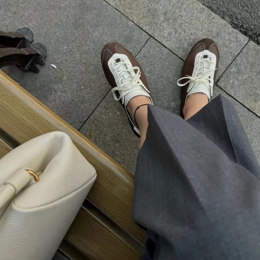 Leather Genuine Sneakers Tone Two Lace-Up