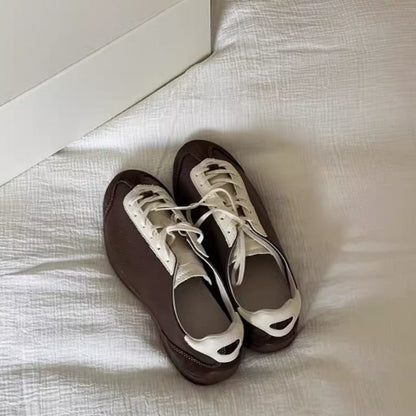 Leather Genuine Sneakers Tone Two Lace-Up