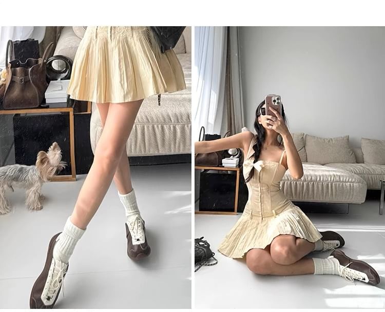 Leather Genuine Sneakers Tone Two Lace-Up